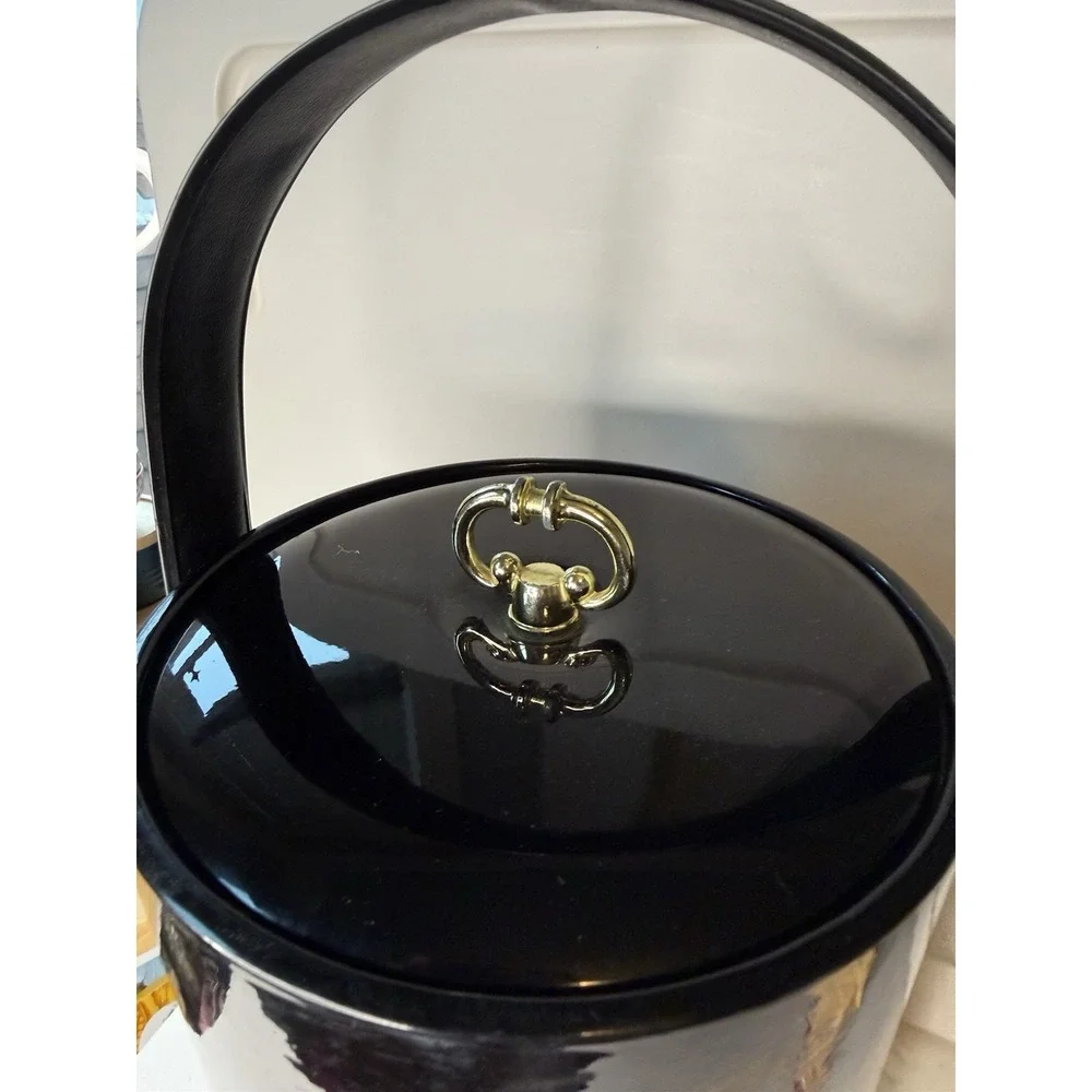 Vintage University of California UC Berkeley Ice Bucket Black Gold MCM Barware